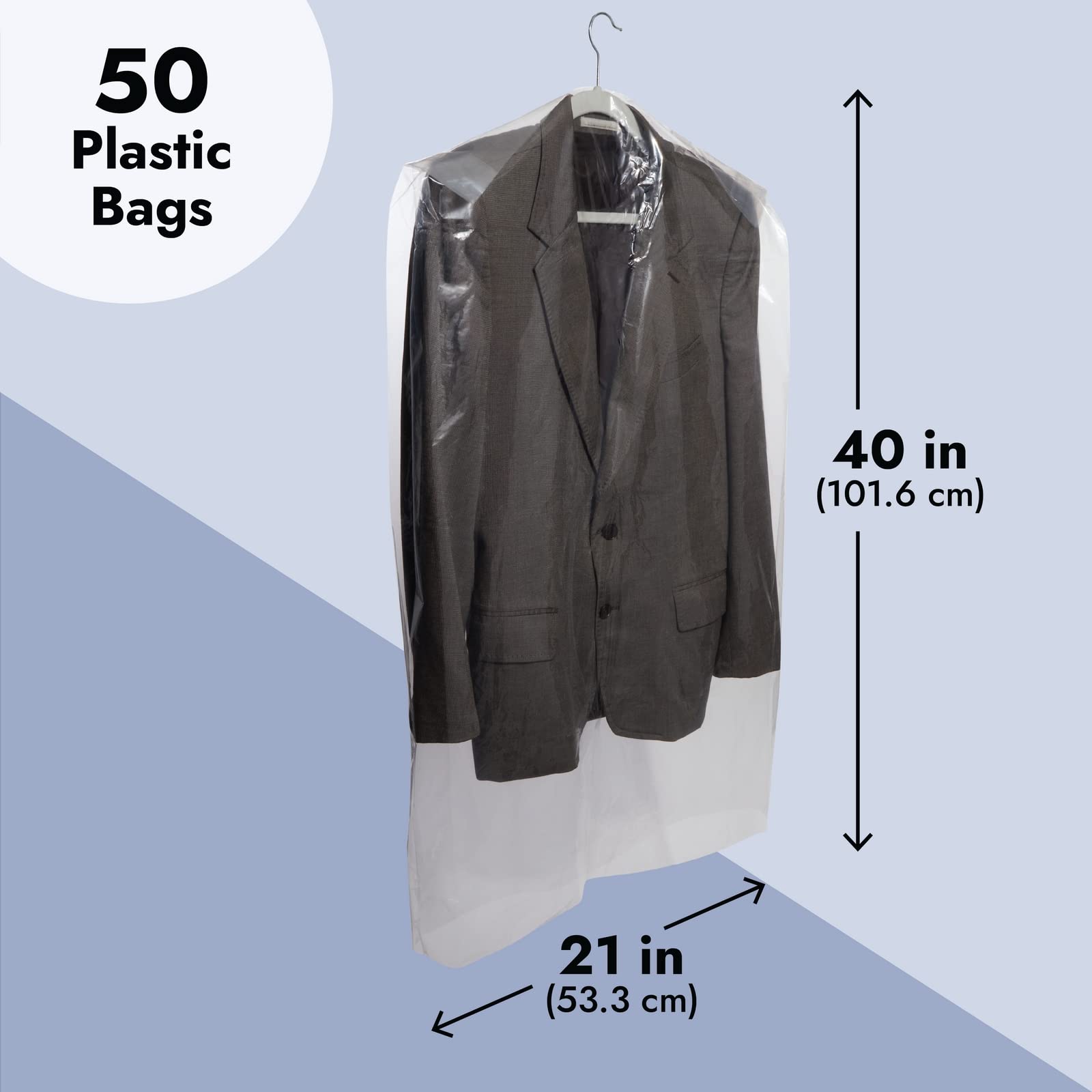 50 Pack Clear Plastic Garment Bags for Hanging Clothes  Dry Cleaner Bag Clothing Protector Covers (21 x 40 In)  Normal